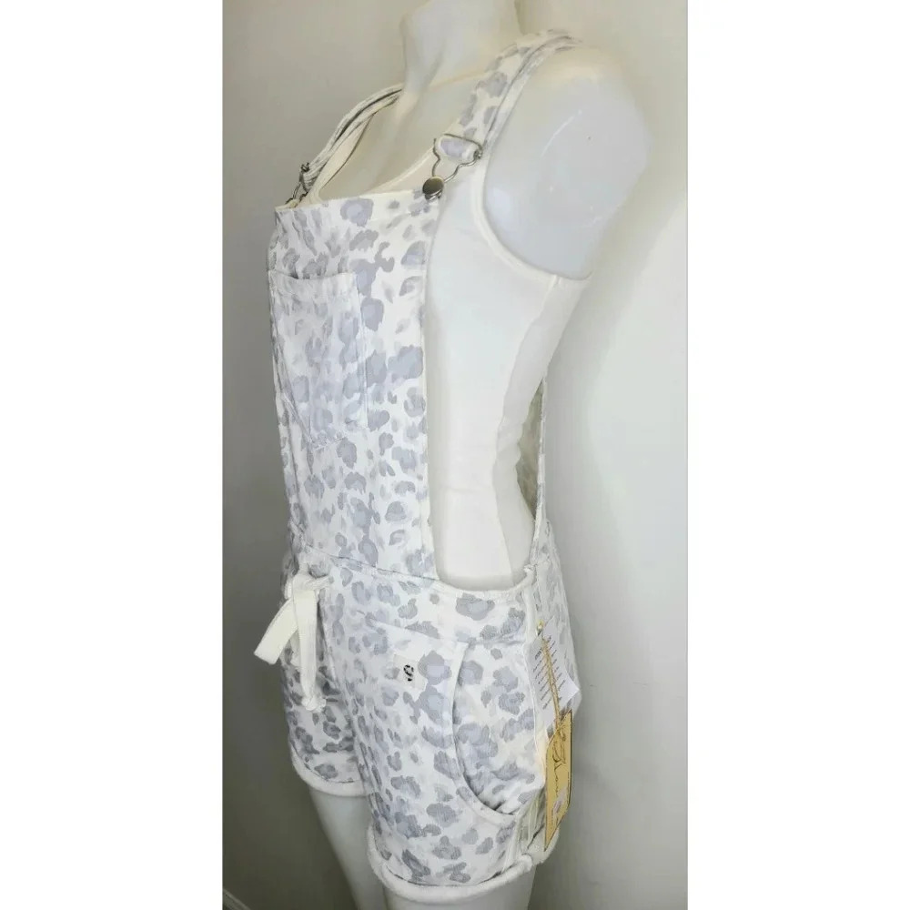 Vintage Havana Gray White Leopard Print Soft Fleece Shorts Overalls Small - Picture 8 of 16